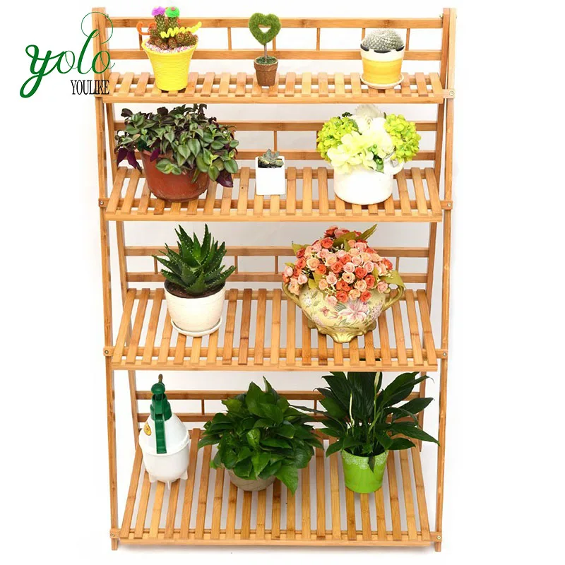 4 Tiers Planter Organizer Display Storage Shelf Stand Bamboo Plant