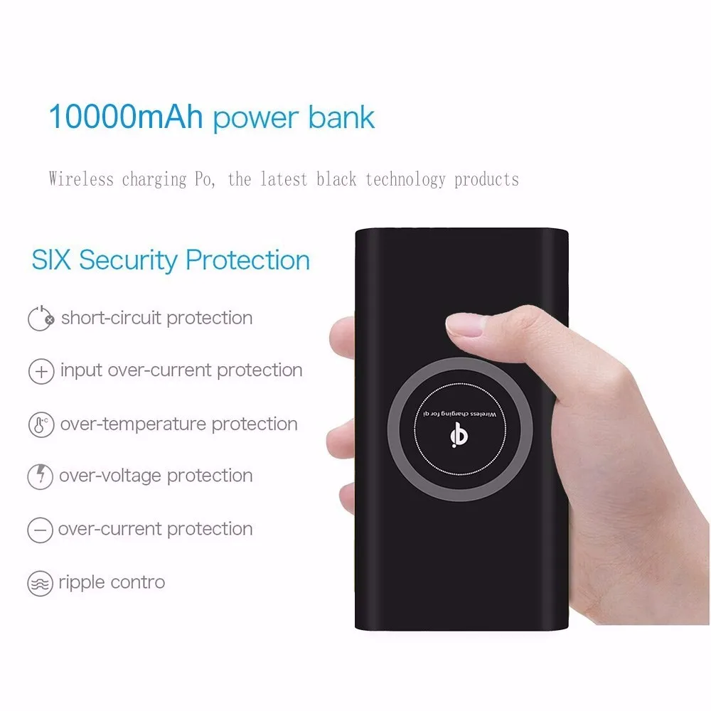 Factory Price Universal Led Flash Light 10000Mah QI Wireless Power Bank For Smart Phone - ANKUX.COM