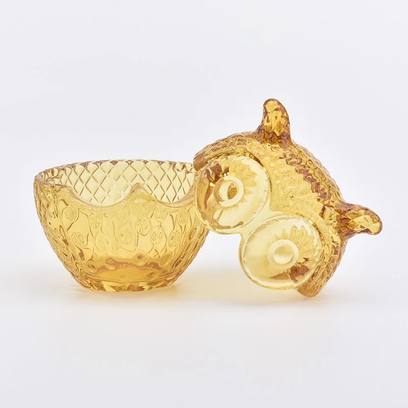 Antique customized oval owl-shape candle vessel glass candle holder with lid wedding centerpieces