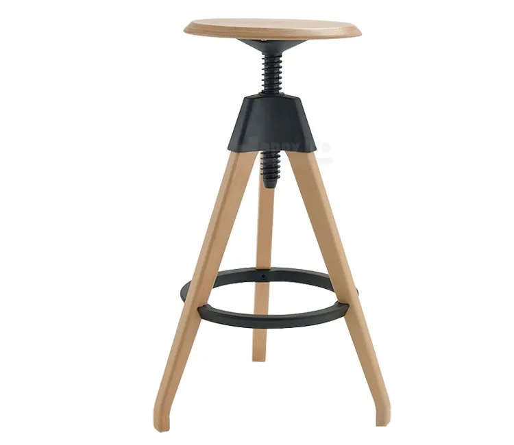Bar Furniture Round Adjustable Wooden Bar Stools China With Rubber