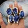 AM-YYT77 Large Druzy Rings Titanium Blue Druzy Agate with Plated Gold Rings Agate Druzy Rings for Men Birthday Gift