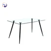 Antique restaurant furniture modern design 12mm thick tempered glass top metal legs dining table