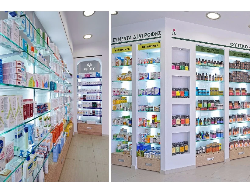 Modern Medical Store Furniture Pharmacy Shelving Display Cabinets