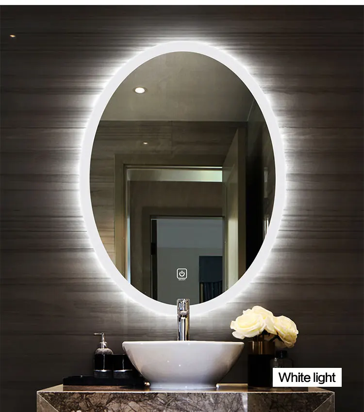 Frameless bathroom led lighted mirror defogger led mirror oval with color change lights