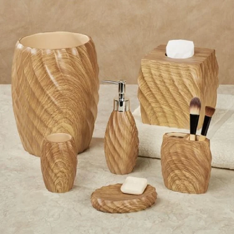 Wood Texture Stylish Polyresin Hotel Bathroom Set