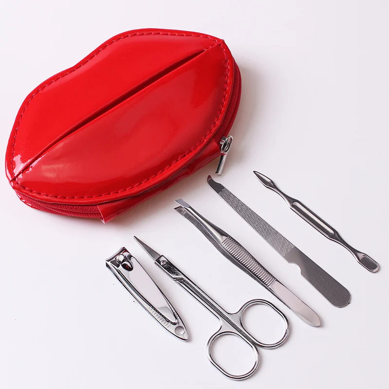 Best Selling Daily Nail Care Tools Red Lip 5pcs Beautiful Girl Series