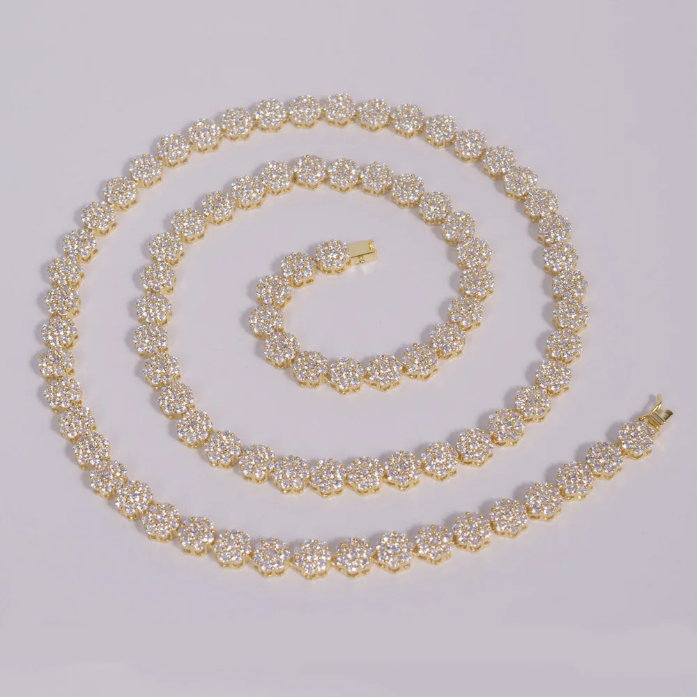 newest design gold plated tennis chain necklace crystal cz flower chain necklace