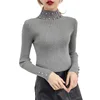 Winter High Neck Long Sleeve Turtleneck Knitted Sweater Pearl Beading Slim Women Sweater Pullover