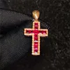Christianity religion cross jewelry18k rose gold South Africa real diamond 0.92ct natural red ruby gemstone necklace pendant