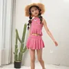 Factory price children's swimsuit 2 pcs set cute girls plaid split swim wear 6-12 t