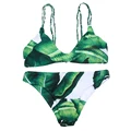 Sexy Women Low Cut Push Up Bikini Brazilian Palm Leaf Printed Swimsuit Beachwear Female Strappy Swimwear