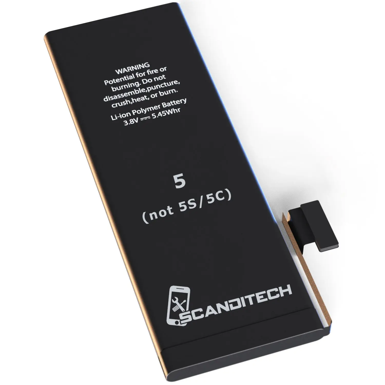 ScandiTech Battery Model iP5 - With Adhesive & Instructions (no tools) - New 1440 mAh 0 Cycle Replacement Battery - Repair Your Phone in 15 min - 1 Year Warranty