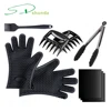7 Pack Heat Resistant barbecue Tool Set Silicone Grilling Cooking Gloves Mitts Kit With The Meat Claw Shredder BBQ Grill Tools