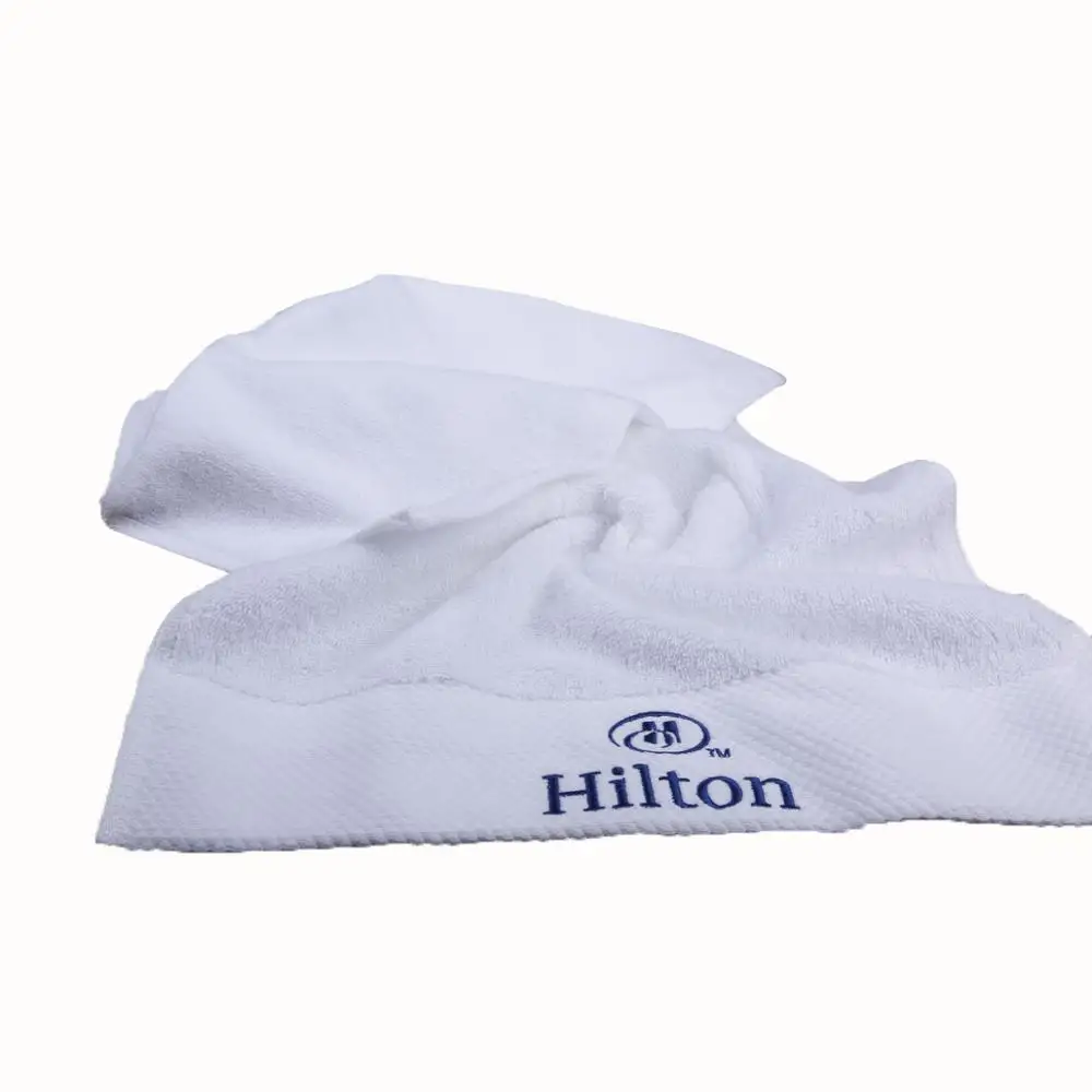 100 Cotton Long Terry 16s Satin Design White Hilton Hotel Towel Set