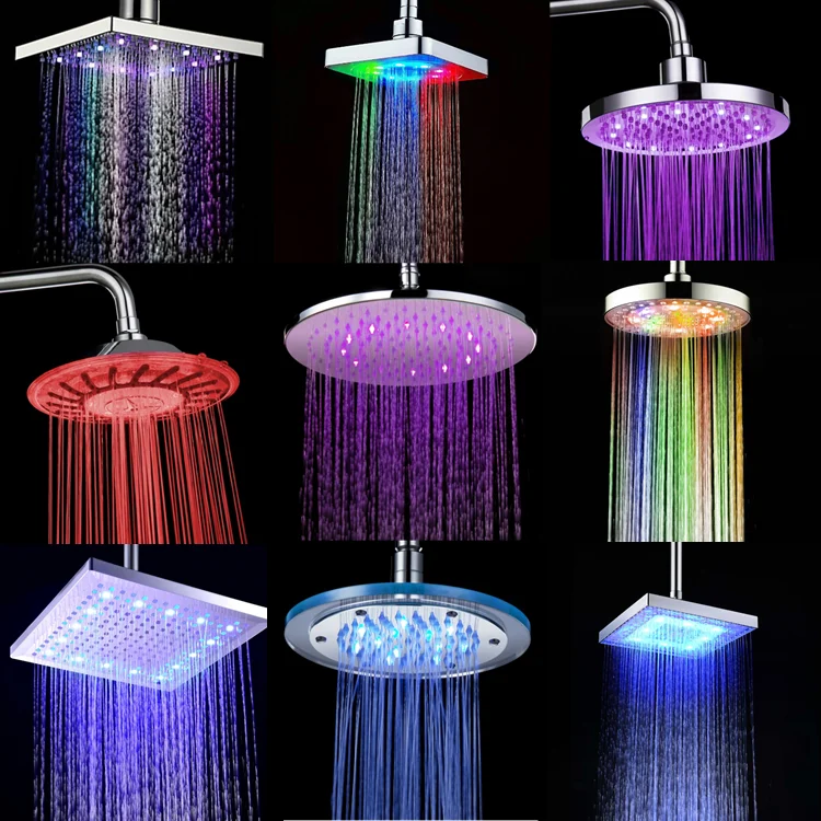 8 Inch Led Color Changing Overhead Sprayer Bathroom Shower Head Square Shape Popular Chrome