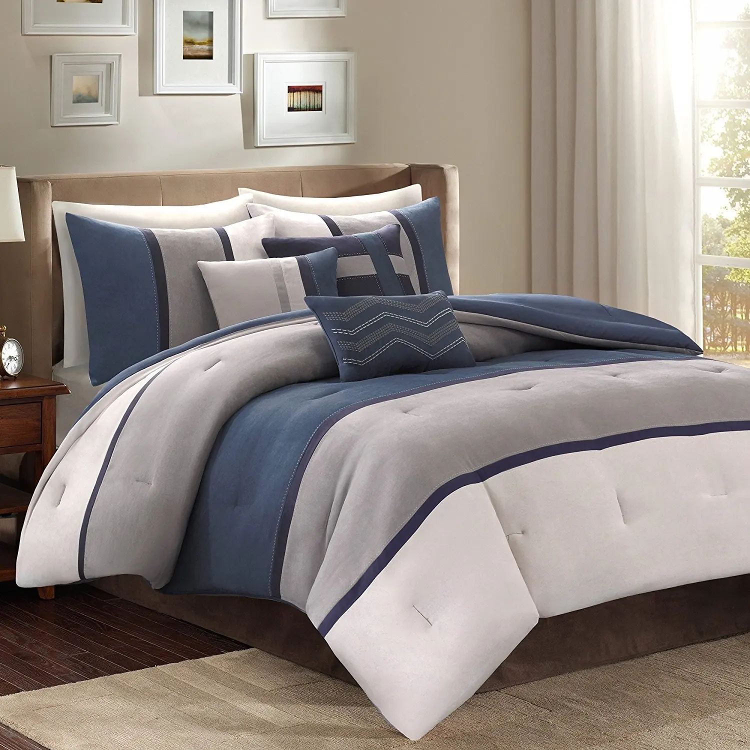gray and light blue comforter sets