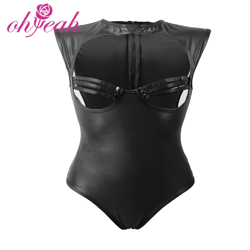 Black Leather Open Bust Teddy Sexy Lingerie For Mature Women - Buy Sexy ...