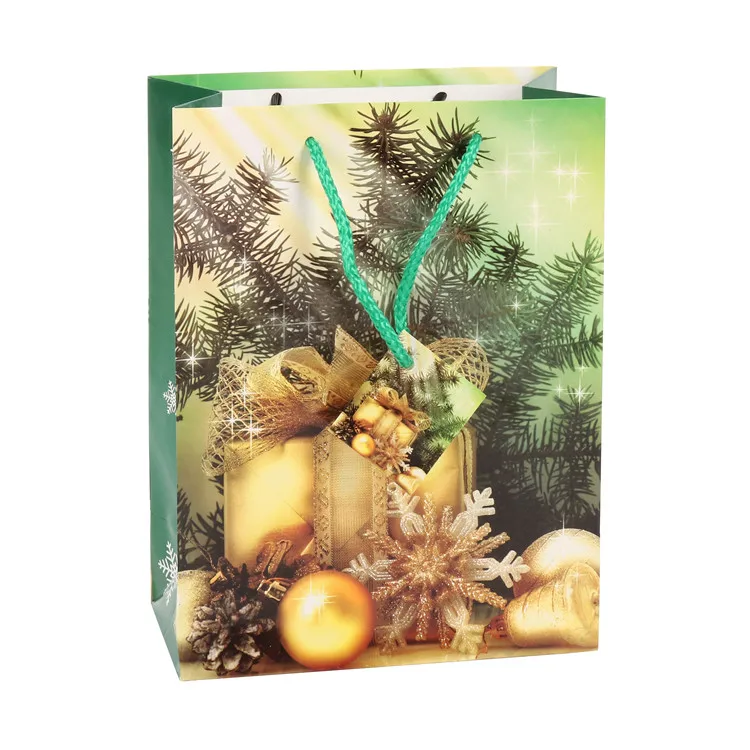 Wholesale Fancy Durable Glossy Lamination Holiday Shopping Bag Paper With Cotton Handle