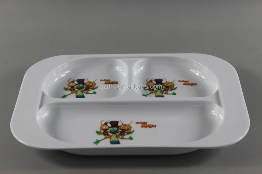 Square Shape Melamine 3 Section Plates For Children