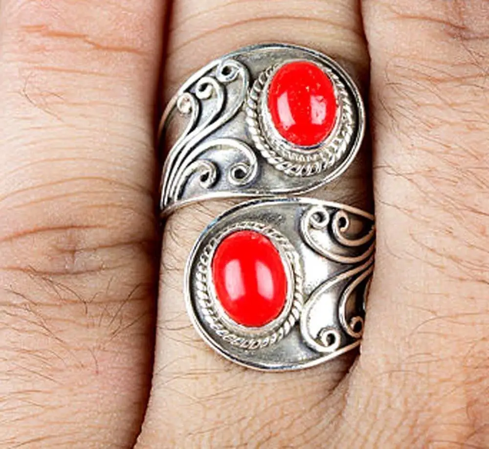 Buy Ring made of real coral foam coral smooth red coral ring ladies ...
