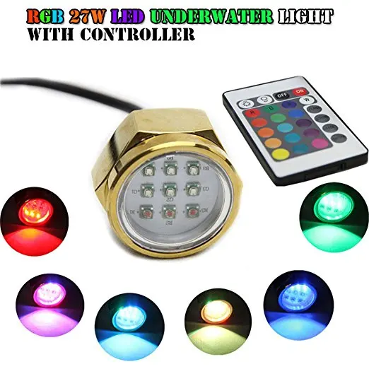 9LED 27W Led Multi-color RGB Boat Drain Plug Underwater Light IP68