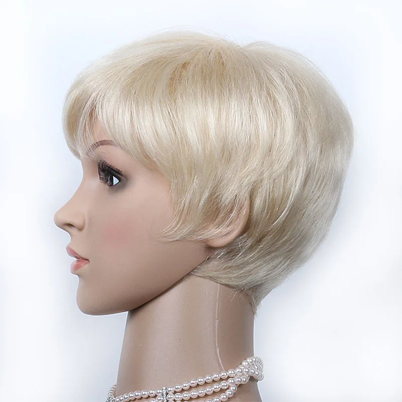 Top Quality Custom Transparent Lace White Blonde Short Pixie Cut Unprocessed Virgin Human Hair Lace front Wig