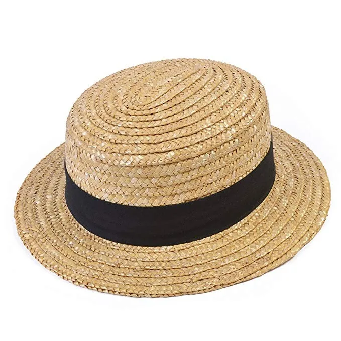 China Supplier Cheap Straw Boater Hat Sailor Skimmer With Black Band ...