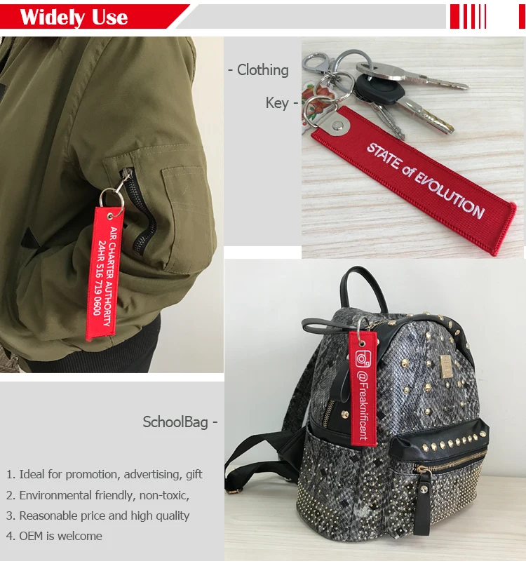 Fashionable high quality embroidered woven keychain for motorcycle