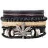 Men's Womens Braided Leather Rope Woven Wrap Surfer Cuff Leaves Bracelet Jewelry