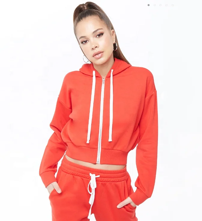 Wholesale Ladies Zip Up Cropped Hoodie Custom Zipper Hoodie Woman Blank ...