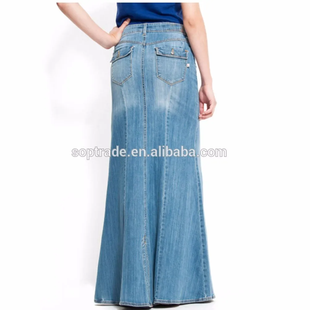 Wholesale Jean Skirt Women High Quality Cotton Maxi Long Denim Skirts