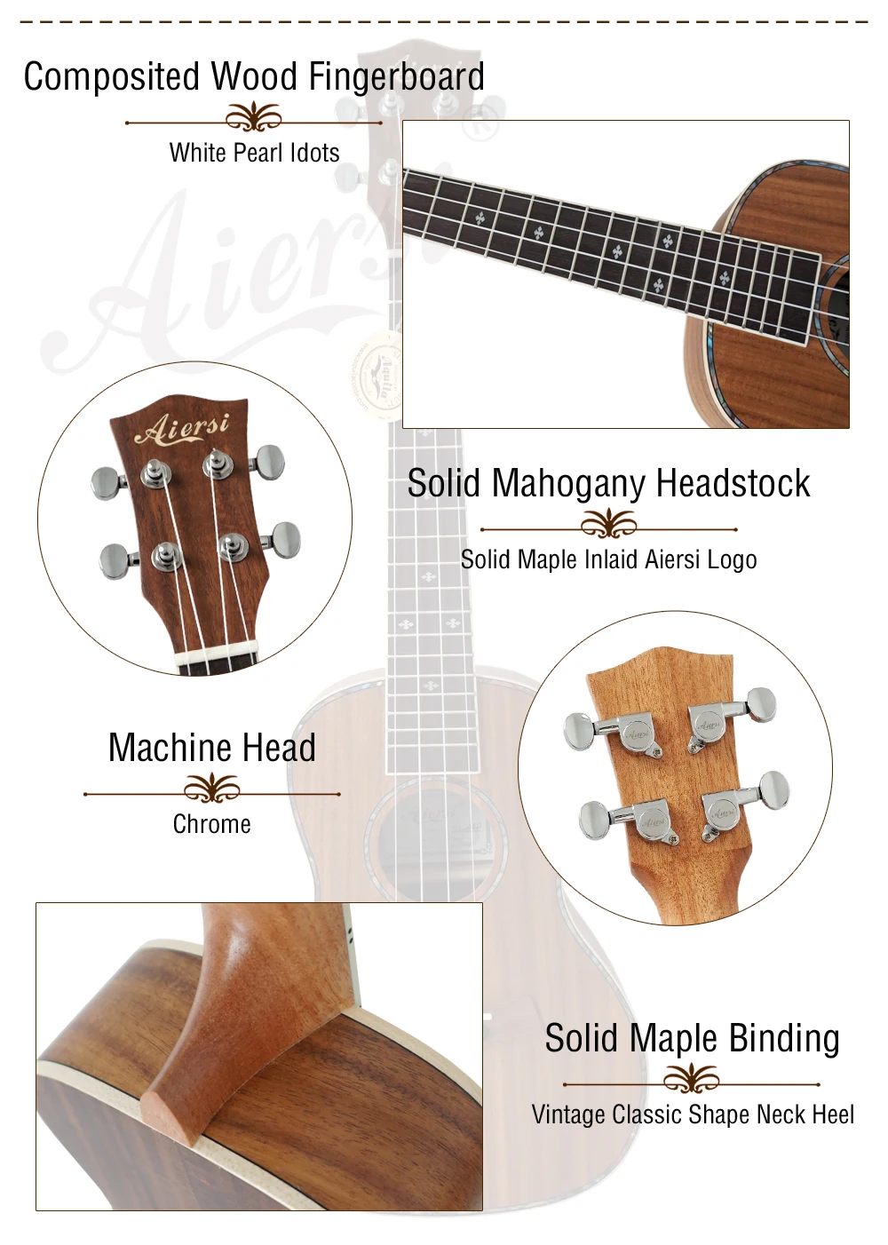 Aiersi Guitar Ukulele Limited Time Instant Discount Laminated Koa Wood Ukulele Stringed Musical