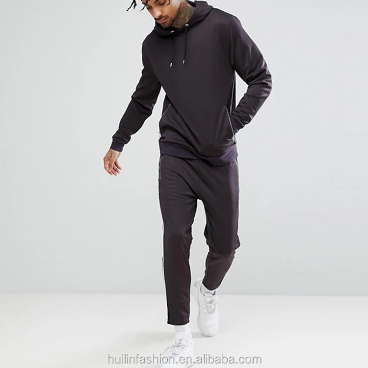 Wholesale Gym Wear Black Track Suit Hoodie And Jogger Plain Tracksuit ...