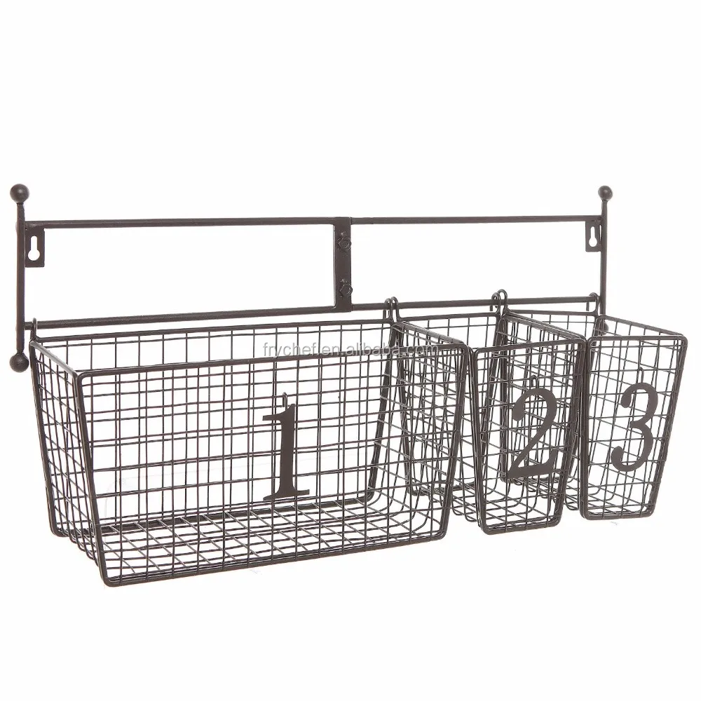Wall Mounted Black Metal Wire Mesh Numbered Storage Basket Set/Multipurpose Accessory Organizer Rack