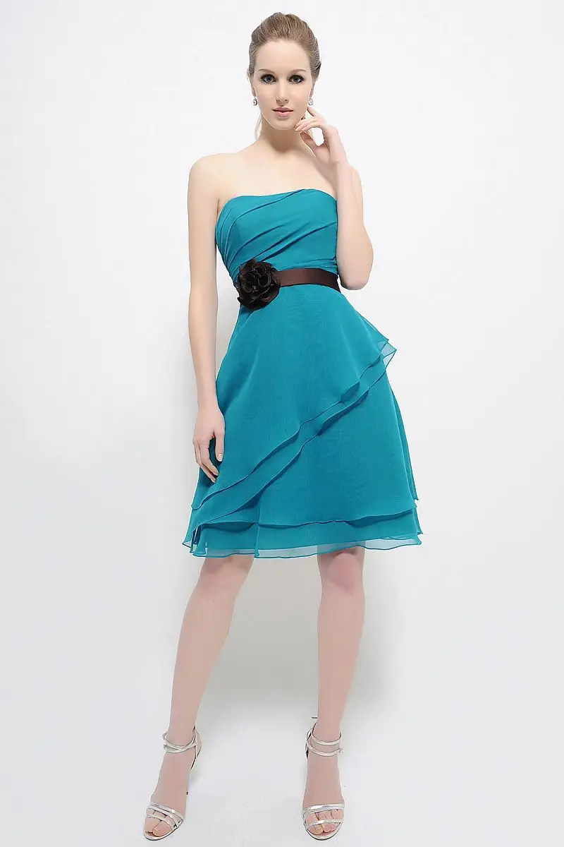 Sashes Beach Wedding Party Dress Turquoise Short Chiffon
