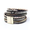 ZG-36 Brazil Women Jewelry Magnetic Clasp Handmade Multi Layer Crystal Snake Print Leather Wrap Bracelet