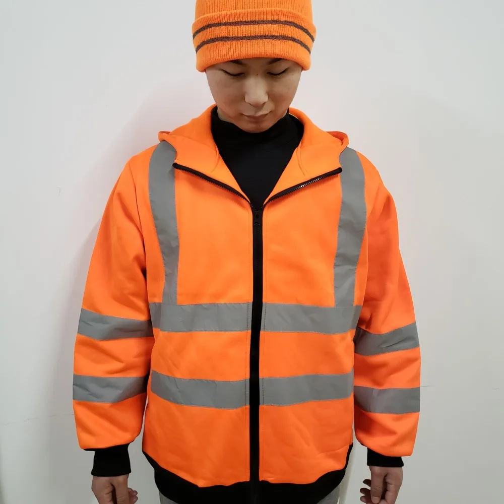 High Visibility Orange Safety Fleece Hoodie With Reflective Tape - Buy ...