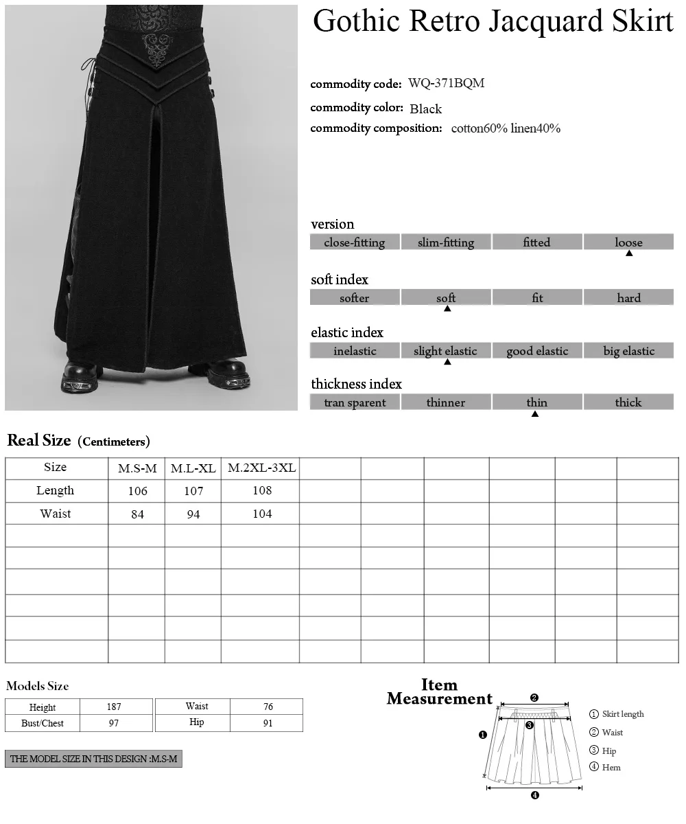 WQ-371 Gothic Retro Jacquard Skirt cotton 100% long skirts men