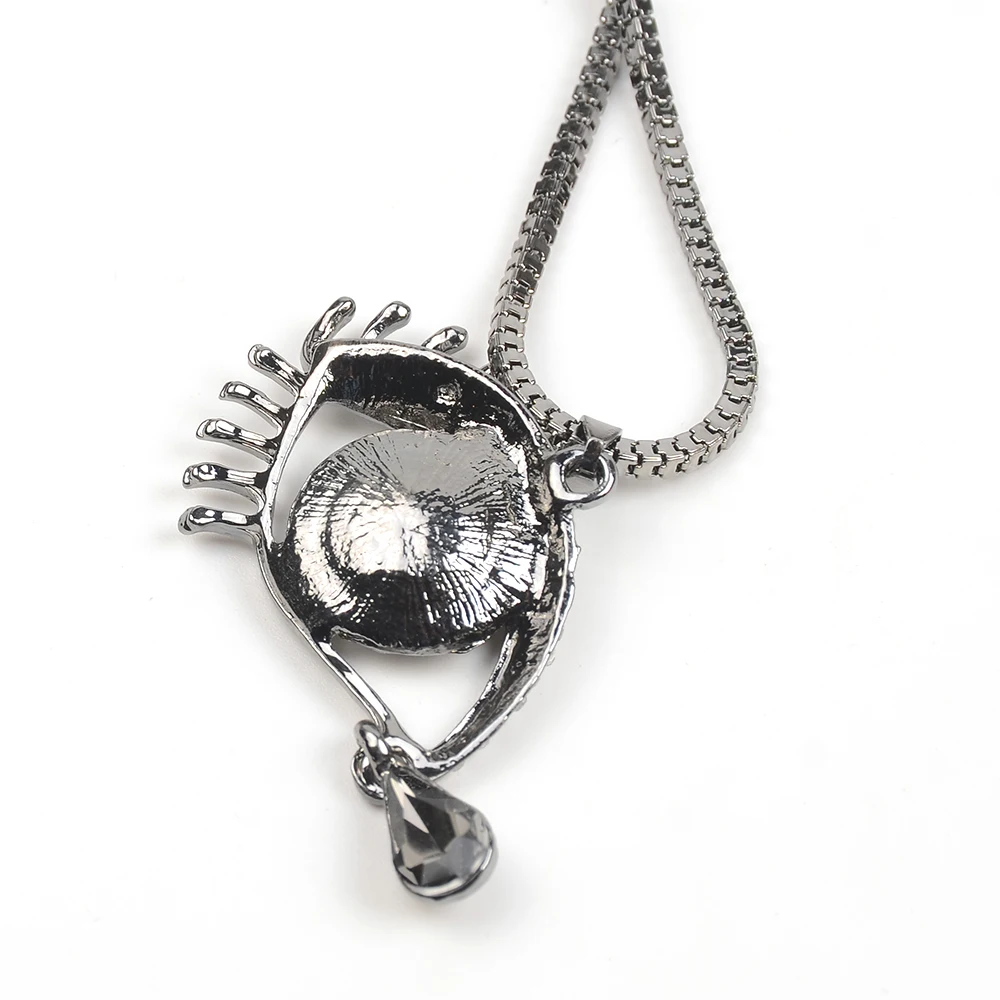 2019 New Arrival Silver Plated Necklace Crystal Teardrop Eye Shaped Charm Women Long Chain Sweater Necklace