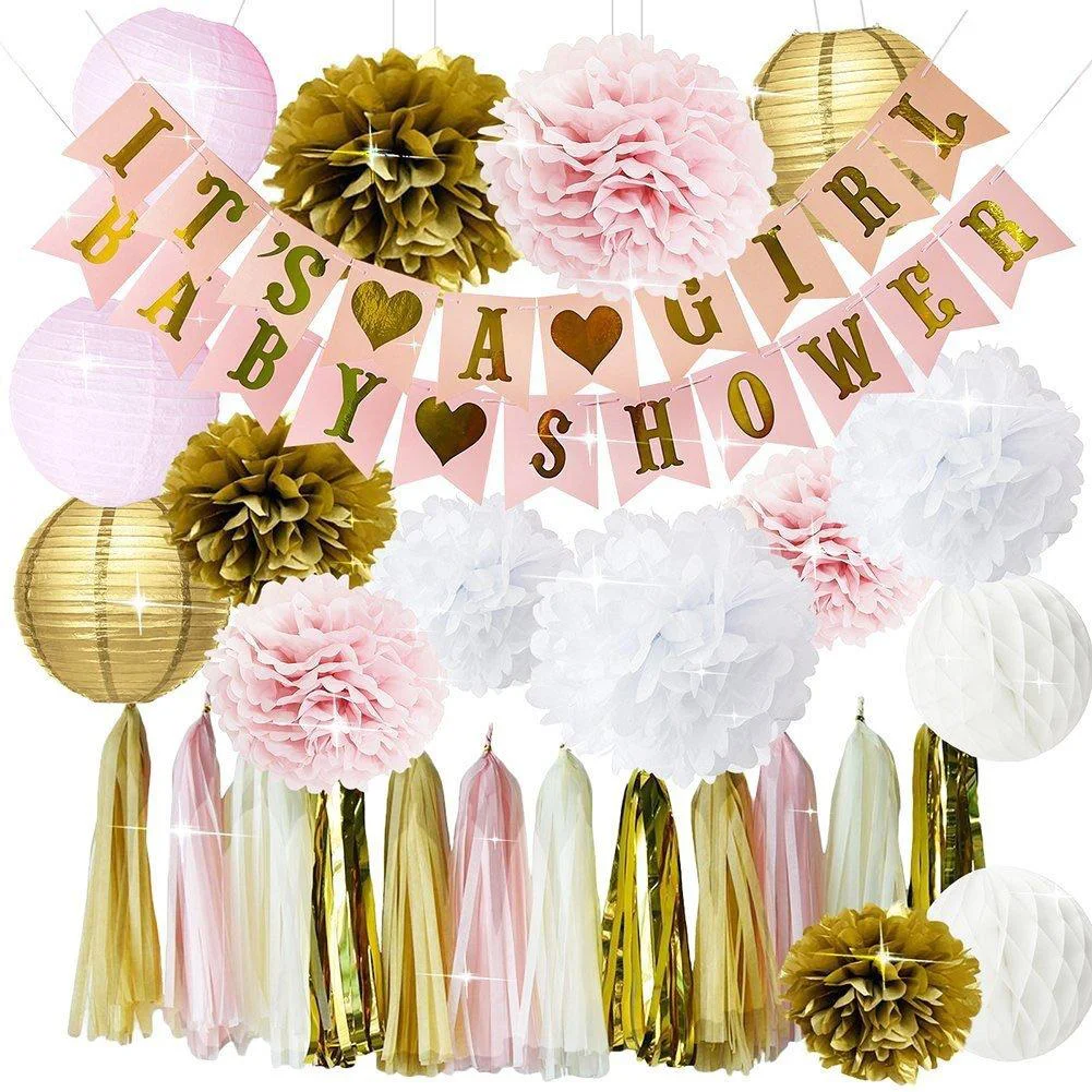 It S A Girl Baby Shower Supplies Pink And Gold Baby Shower