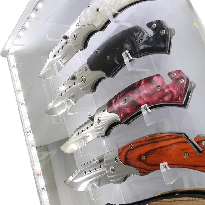 16 Knives Led Lights Acrylic Knife Display Case With Rotating Base