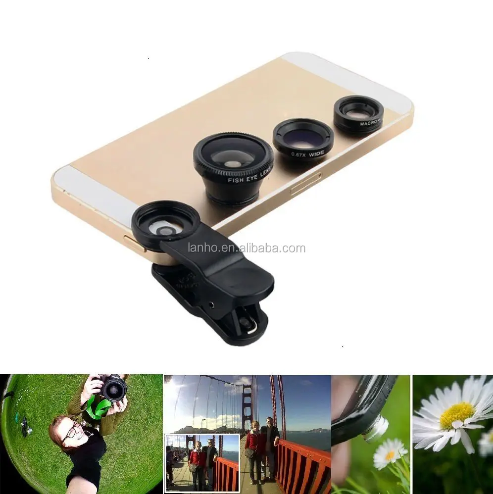 Universal 3in1 Clip On Camera Lens Kit Fisheye +Wide Angle +Macro for Cell Phone