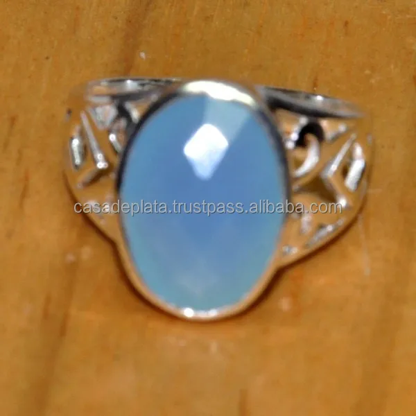 925 silver ring with Blue Chalcedony stone,Handmade Silver Ring