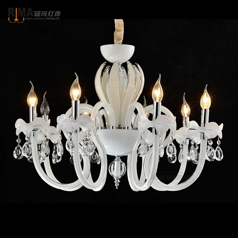 Modern Home Decorative Lighting White Murano Glass Crystal Chandelier RM8811-8