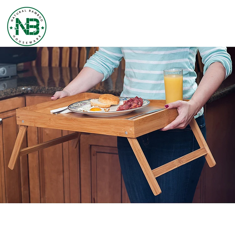 MyGift Rustic Wood Serving Tray With Folding Legs - Convertible Breakfast In Bed & Laptop Desk