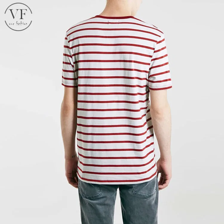 Wholesale Men's Clothing Red White Striped T-shirt Cotton Crew Neck T ...