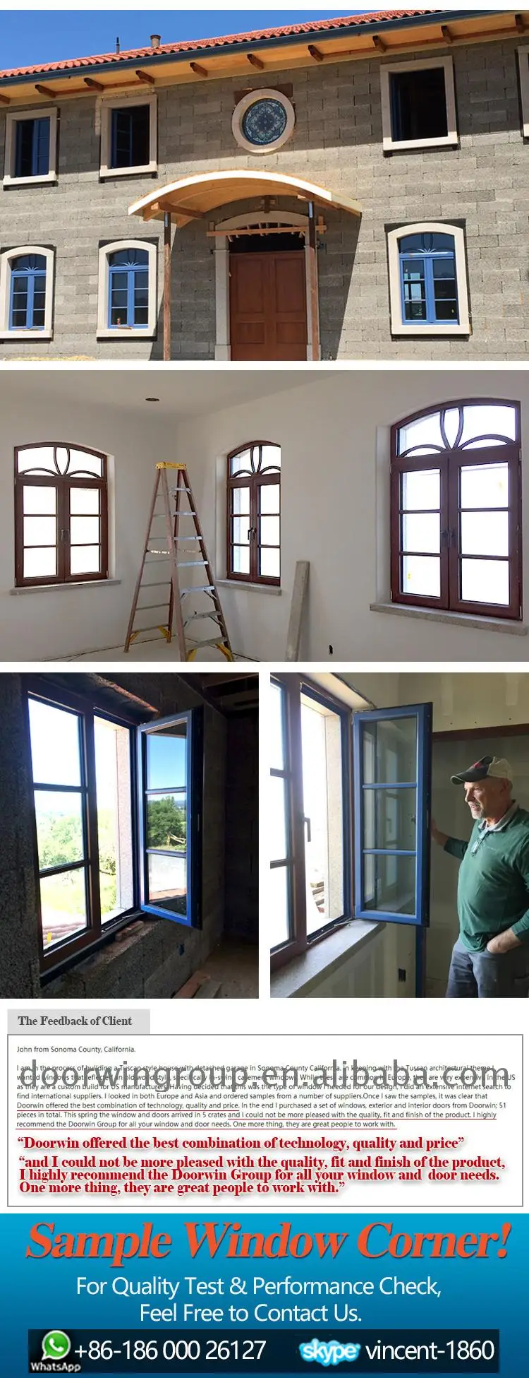 San Francisco wood color windows wood composite aluminum double glazed french casement window
