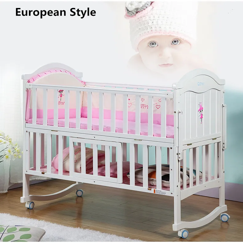 Solid Wood Multifunction Large Size Game Bed Rocker Pine Paint Cradle