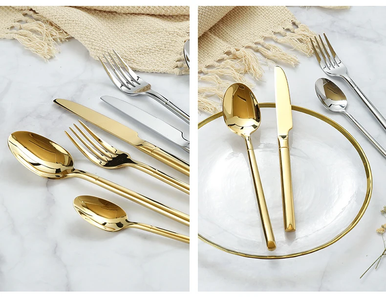 high quality 304 stainless steel cutlery sets hotel flatware metal knife fork spoon set for restaurant