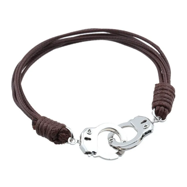 Trendy Metal Y Handcuffs Charm Bracelet Leather Charm Bracelet Leather Handcuffs